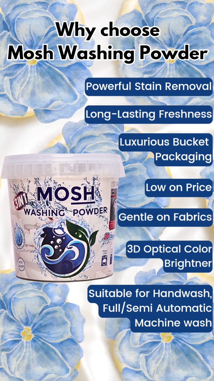 Mosh washing powder 800gms pack for stain removal in Karachi